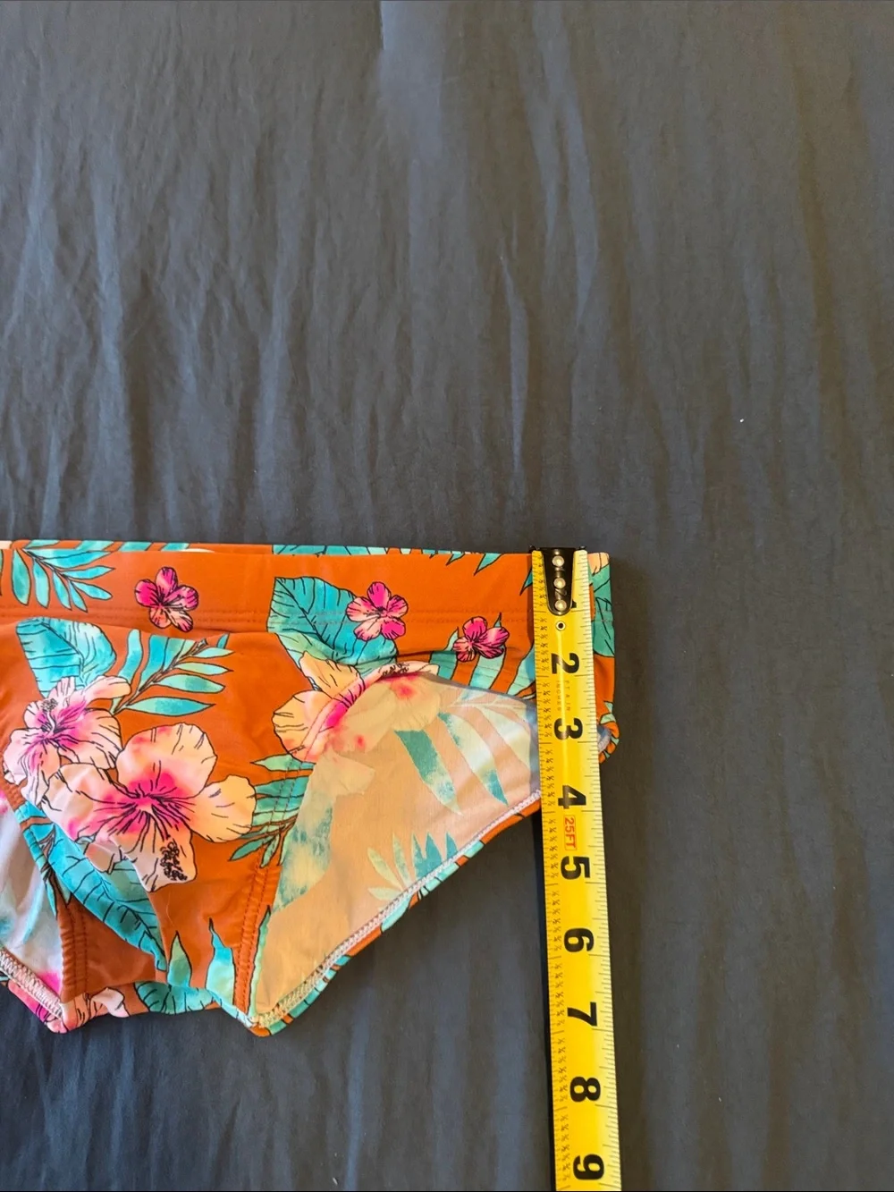 Men's Orange Tropical Floral Swim Trunks, Snug Medium, Q beach Sport